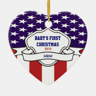 Patriotic Babys 1st Christmas Custom Photo Dated Ceramic Tree Decoration