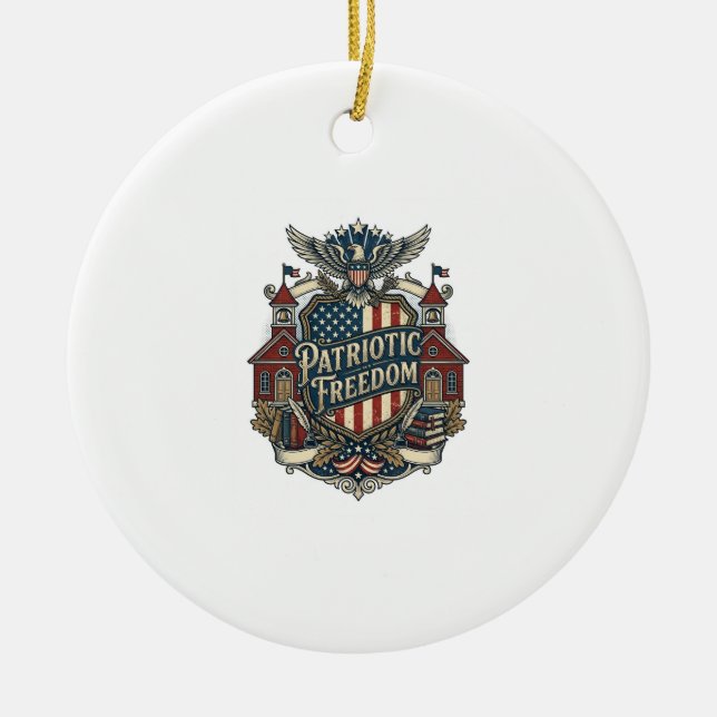 Patriotic Back to School Vector Graphic Tee Ceramic Tree Decoration (Front)