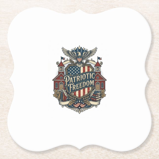 Patriotic Back to School Vector Graphic Tee Paper Coaster (Front)