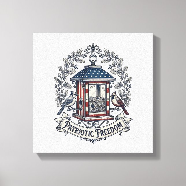 Patriotic Backyard Bird Feeder Vector Graphic Tee_ Canvas Print (Front)