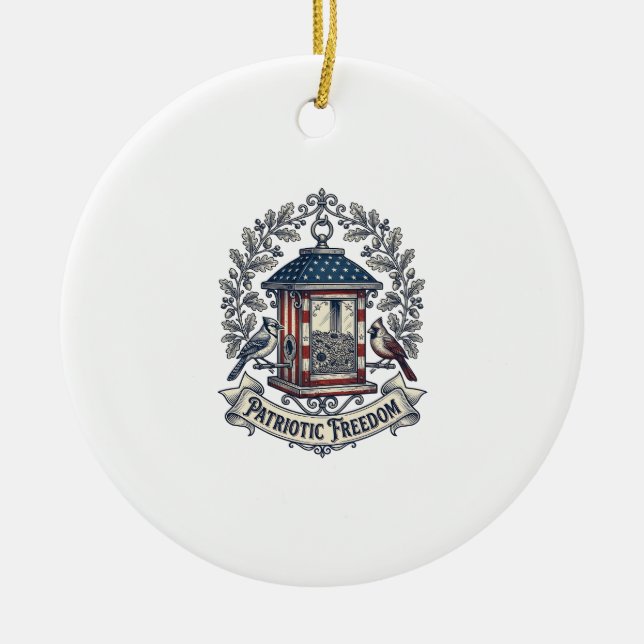 Patriotic Backyard Bird Feeder Vector Graphic Tee_ Ceramic Tree Decoration (Front)
