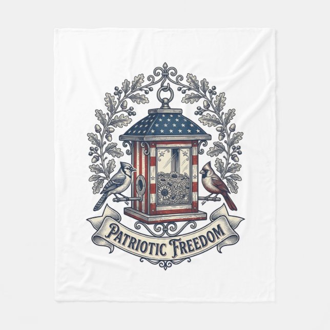 Patriotic Backyard Bird Feeder Vector Graphic Tee_ Fleece Blanket (Front)