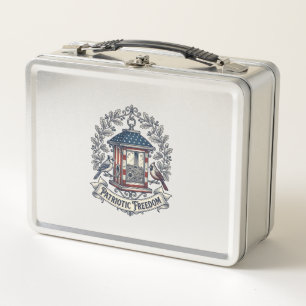 Patriotic Backyard Bird Feeder Vector Graphic Tee_ Metal Lunch Box