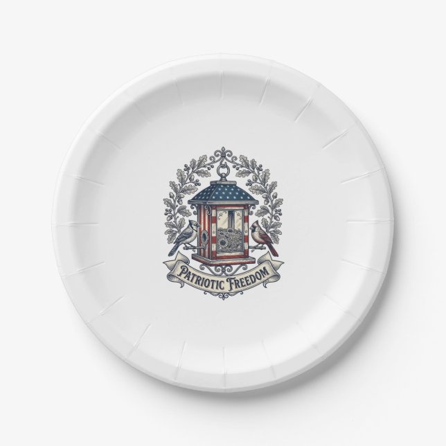 Patriotic Backyard Bird Feeder Vector Graphic Tee_ Paper Plate (Front)