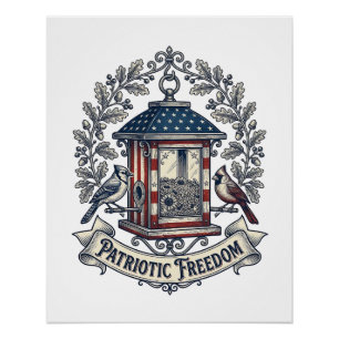 Patriotic Backyard Bird Feeder Vector Graphic Tee_ Poster