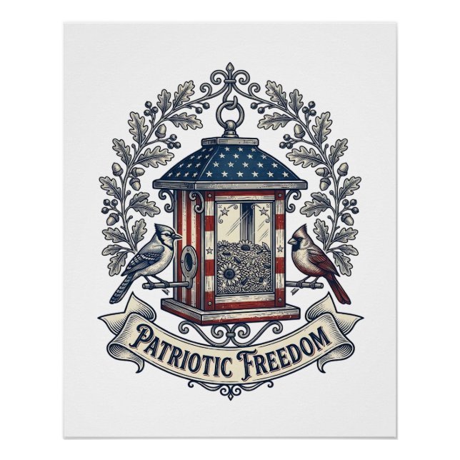 Patriotic Backyard Bird Feeder Vector Graphic Tee_ Poster (Front)