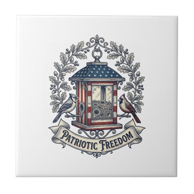 Patriotic Backyard Bird Feeder Vector Graphic Tee_ Tile (Front)