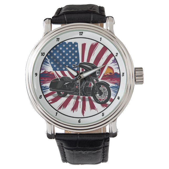 Patriotic Bagger, American Flag Watch. Watch (Front)