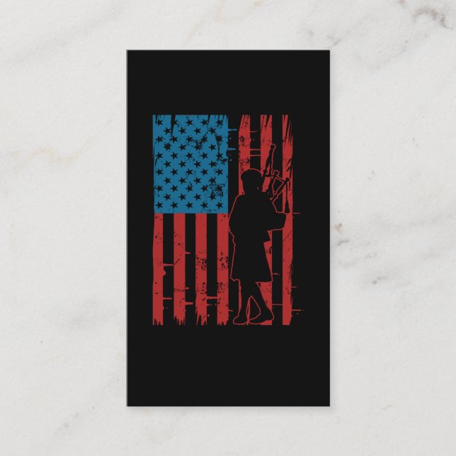 Patriotic Bagpiper American Flag Musician Bagpipe Business Card (Front)