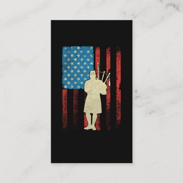Patriotic Bagpiper American Flag USA Bagpipes Business Card (Front)