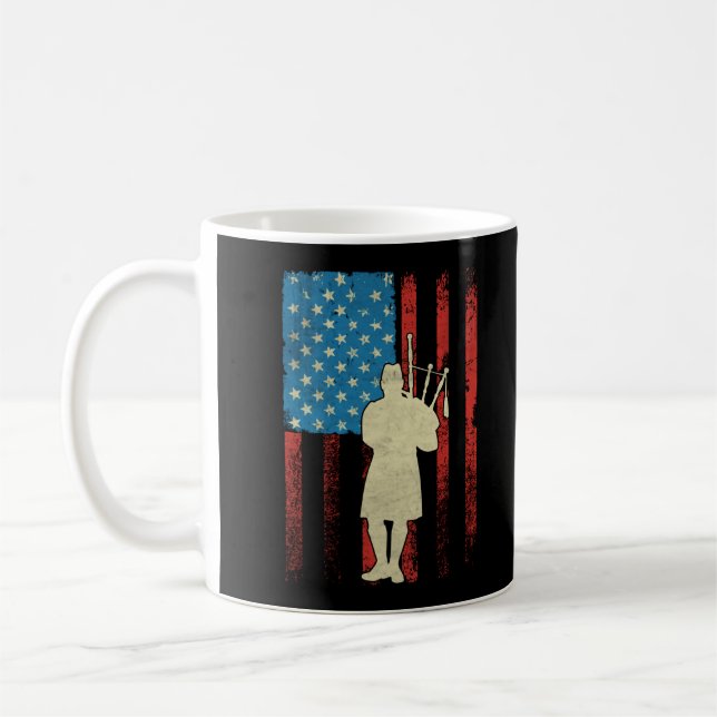 Patriotic Bagpiper American Flag USA Bagpipes Coffee Mug (Left)