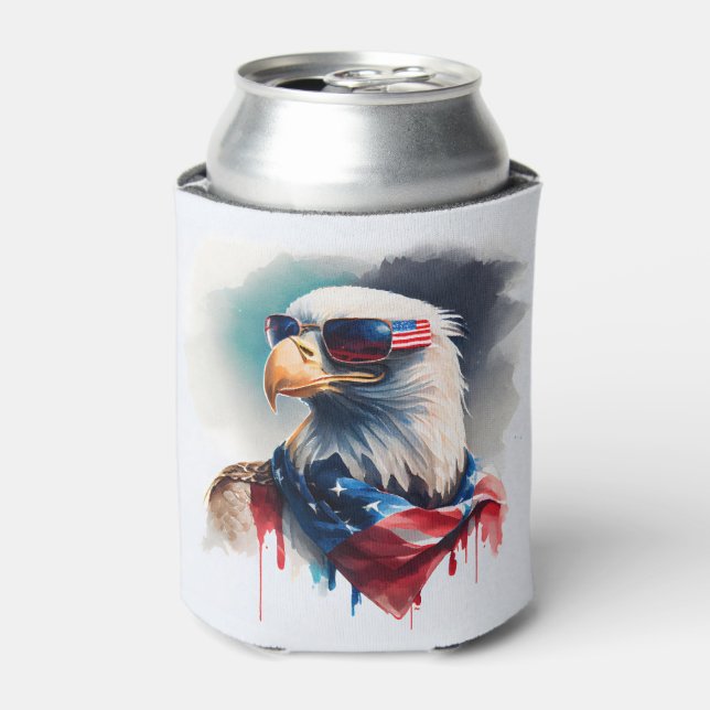 Patriotic Bald Eagle 4th Of July Can Cooler (Can Front)