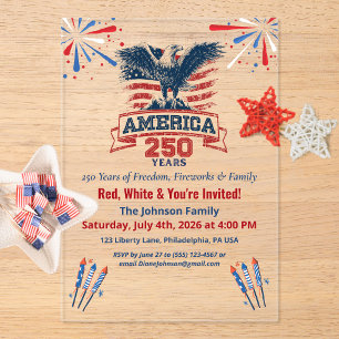  Patriotic Bald Eagle America 250th 4th of July Acrylic Invitations