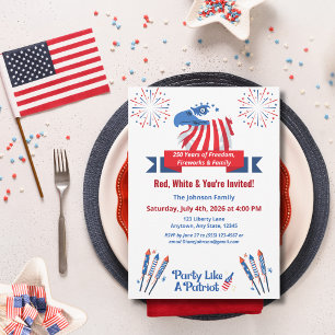  Patriotic Bald Eagle America 250th 4th of July Invitation