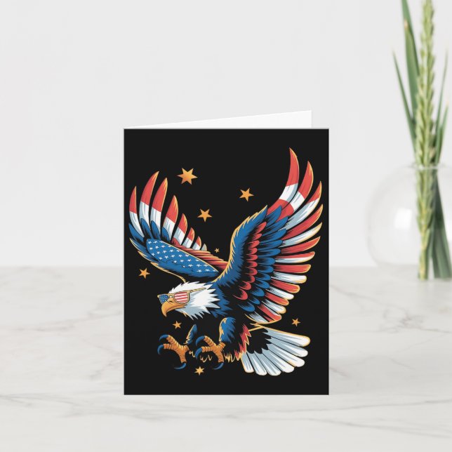 Patriotic Bald Eagle American Flag 4th Of July Eag Card (Front)