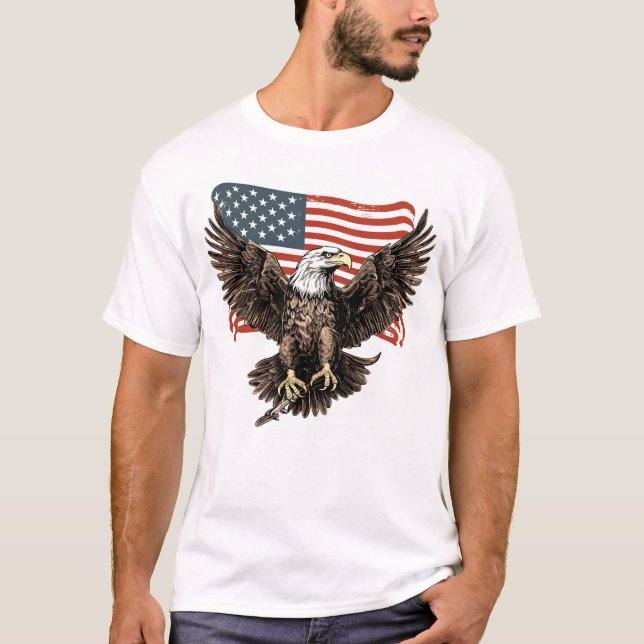 Patriotic Bald Eagle American flag colours T-Shirt (Front)