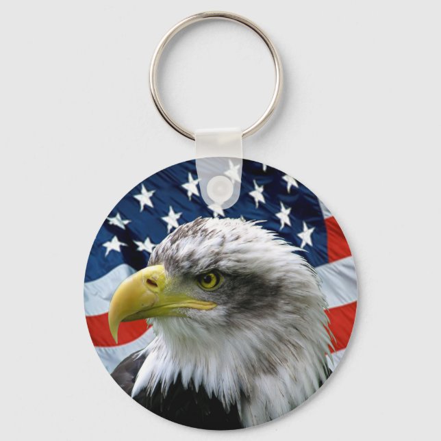 Patriotic Bald Eagle American Flag Keychain (Front)