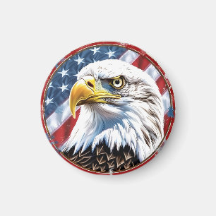 Patriotic Bald Eagle & American Flag Magnet
