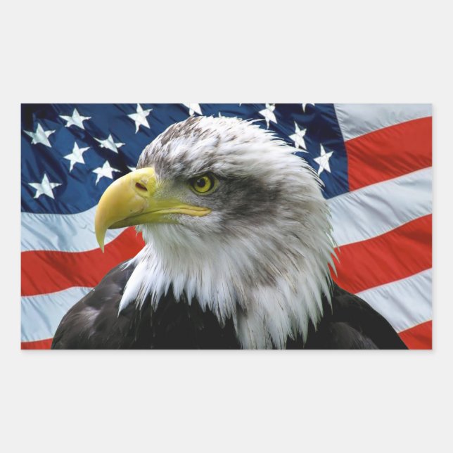 Patriotic Bald Eagle American Flag Rectangular Sticker (Front)