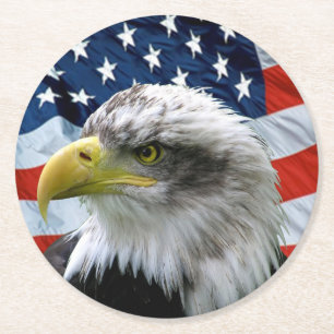 Patriotic Bald Eagle American Flag Round Paper Coaster