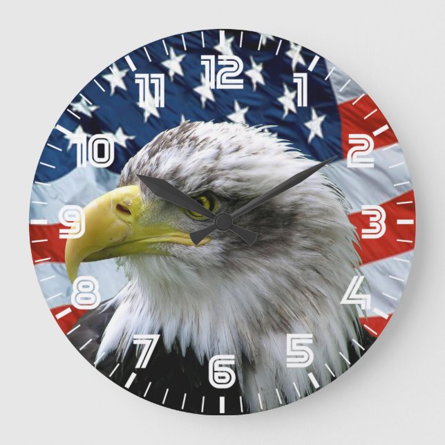 Patriotic Bald Eagle American Flag Wall Clock (Front)