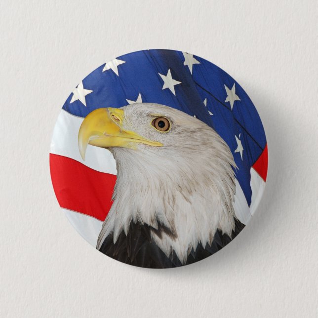 Patriotic Bald Eagle and American Flag 6 Cm Round Badge (Front)