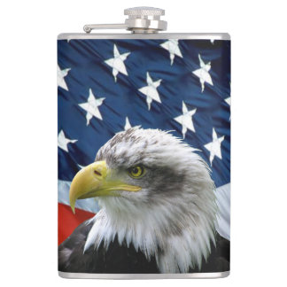Patriotic Bald Eagle and American Flag Hip Flask