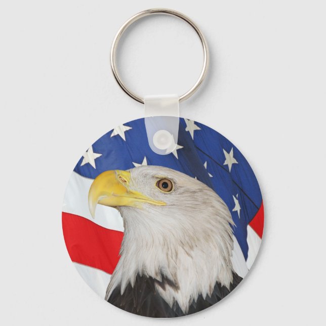 Patriotic Bald Eagle and American Flag Key Ring (Front)