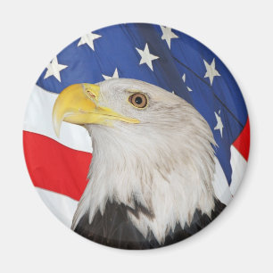 Patriotic Bald Eagle and American Flag Magnet