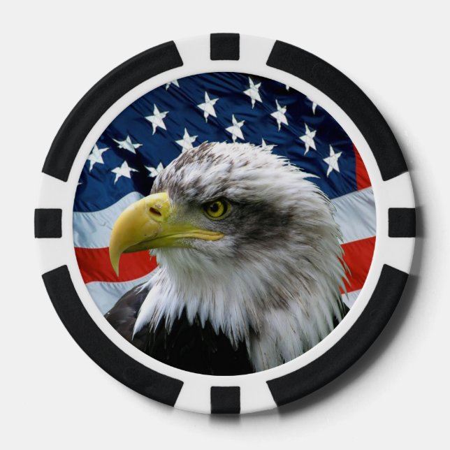 Patriotic Bald Eagle and American Flag Poker Chips (Front)