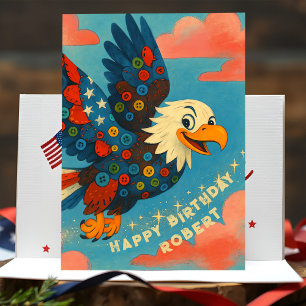 Patriotic Bald Eagle Birthday Whimsical Primitive Card