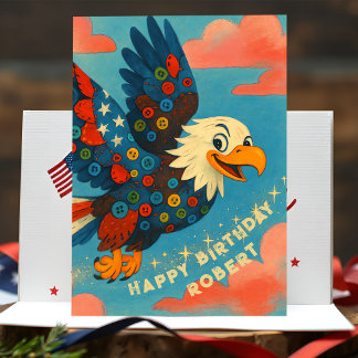 Patriotic Bald Eagle Birthday Whimsical Primitive Card