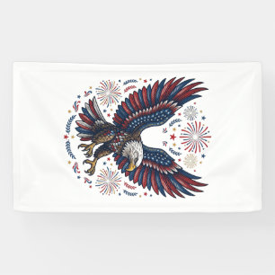 Patriotic Bald Eagle Fireworks Vintage Vector Desi Banner