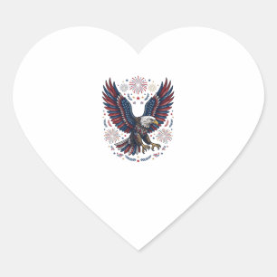 Patriotic Bald Eagle Fireworks Vintage Vector Desi Heart Sticker