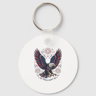Patriotic Bald Eagle Fireworks Vintage Vector Desi Key Ring