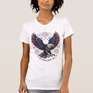Patriotic Bald Eagle Fireworks Vintage Vector Desi T-Shirt