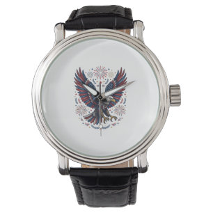 Patriotic Bald Eagle Fireworks Vintage Vector Desi Watch