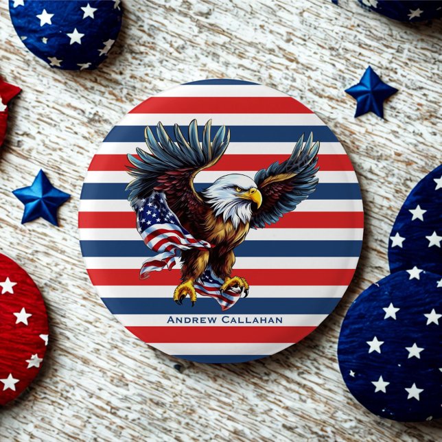 Patriotic Bald Eagle Flag Red White & Blue Stripes 3 Cm Round Badge (Creator Uploaded)