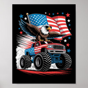 Patriotic Bald Eagle Monster Truck Red White Blue Poster