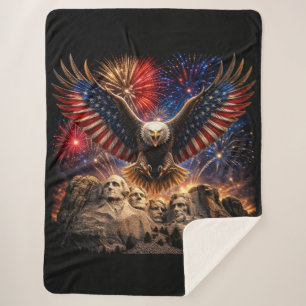 Patriotic Bald Eagle Mount Rushmore Fireworks Sherpa Blanket