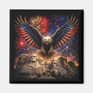 Patriotic Bald Eagle Mount Rushmore Fireworks Wall Magnet