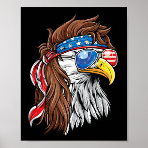 Patriotic Bald Eagle Mullet Usa American Flag 4th  Poster