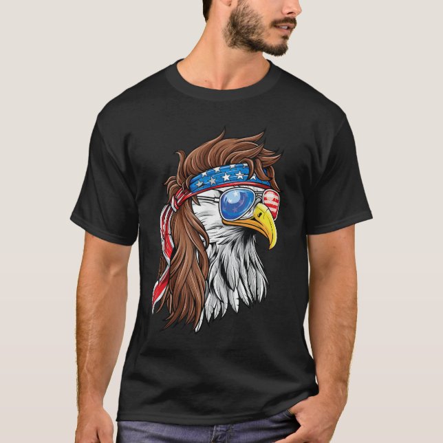 Patriotic Bald Eagle Mullet USA American Flag T-Shirt (Front)