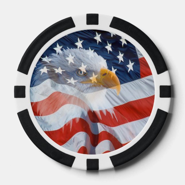 Patriotic Bald Eagle Over The American Flag Poker Chips (Front)