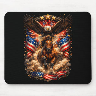 Patriotic Bald Eagle Riding Horse American Flag Mouse Mat