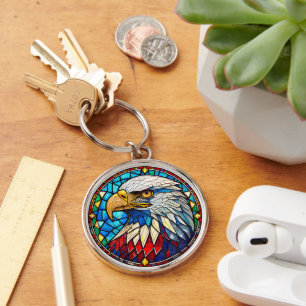 Patriotic Bald Eagle Stained Glass Key Ring