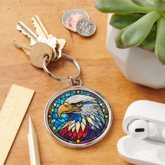 Patriotic Bald Eagle Stained Glass Key Ring (Desk)