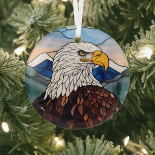 Patriotic Bald Eagle Stained Glass Tree Decoration