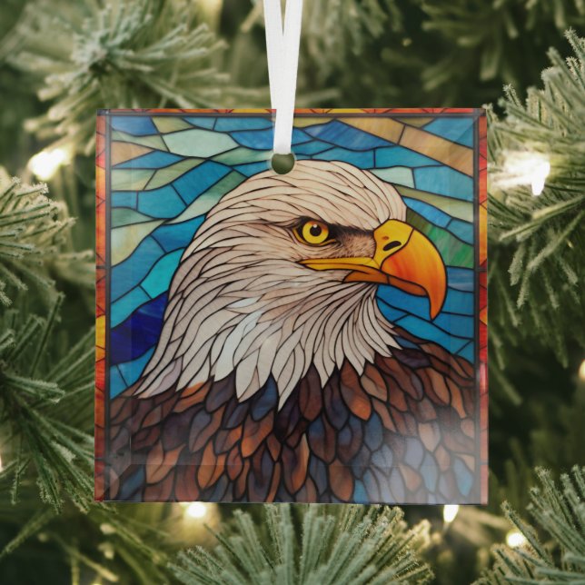 Patriotic Bald Eagle Stained Glass Tree Decoration (Insitu)