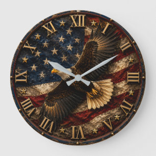 Patriotic Bald Eagle USA Freedom Flag Large Clock
